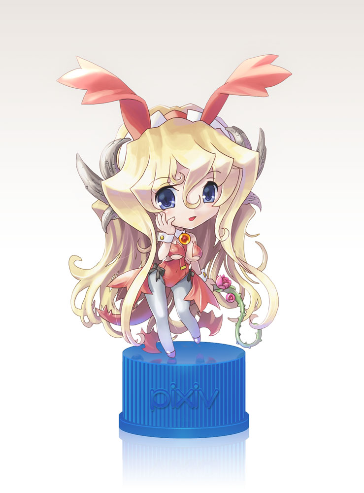 katahira masashi, original, animal ears, blonde hair, blue eyes, chibi, fake animal ears, full body, leotard, pixiv bottlecap, playboy bunny, rabbit ears, solo