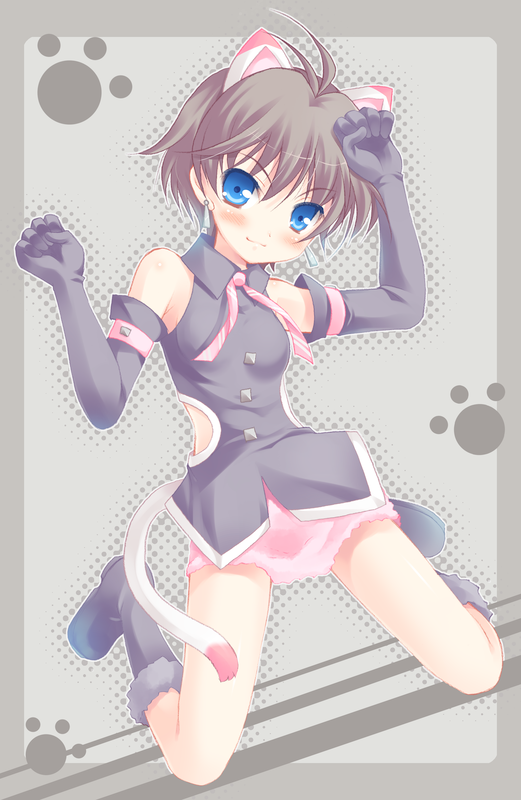 komi zumiko, kikuchi makoto, idolmaster, idolmaster (classic), idolmaster 1, bad id, bad pixiv id, 00s, animal ears, antenna hair, cat ears, cat tail, cute & girly (idolmaster), flat chest, solo, tail