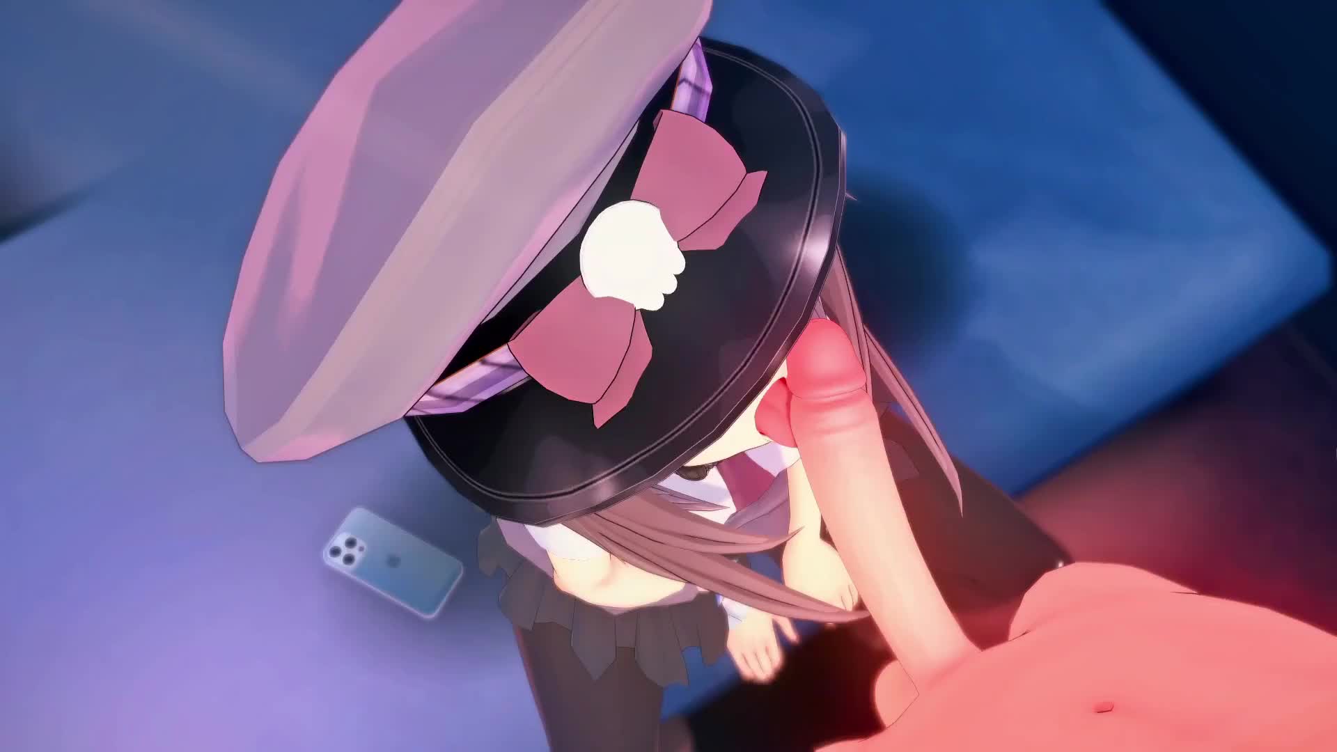 wataamage, fallenshadow, indie virtual youtuber, animated, tagme, video, 1boy, 1girl, 3d, fellatio, hat, hetero, licking, licking penis, military hat, necktie, one eye covered, open mouth, penis, sitting, tongue, tongue out, uncensored