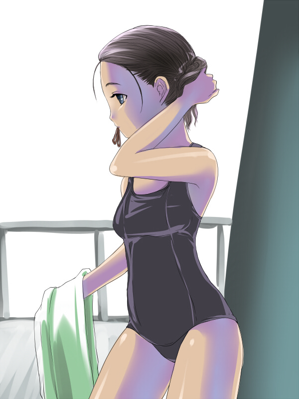 lagarto, original, bad id, bad pixiv id, 1girl, black one-piece swimsuit, female focus, one-piece swimsuit, school swimsuit, solo, swimsuit