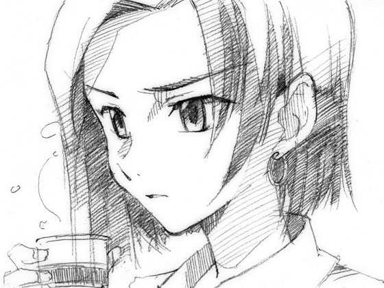 gofu, kinue crossroad, gundam, gundam 00, bad id, bad pixiv id, traditional media, 00s, greyscale, monochrome, sketch, solo