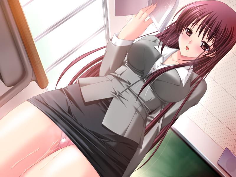 choco chip, onodera rio, atelier kaguya, katei kyoushi no oneesan, kateikyoushi no onee-san, indoos, game cg, 00s, 10s, 1girl, blush, breasts, business suit, classroom, discreet vibrator, egg vibrator, female focus, female teacher, formal clothes, indoors, jacket, large breasts, legs, miniskirt, panties, pencil skirt, pink panties, public indecency, public vibrator, red eyes, red hair, school, sex toy, skirt, skirt suit, solo, suit, teacher, thighs, underwear, upskirt, vibrator, vibrator under clothes, vibrator under panties, wet, wet clothes, wet panties