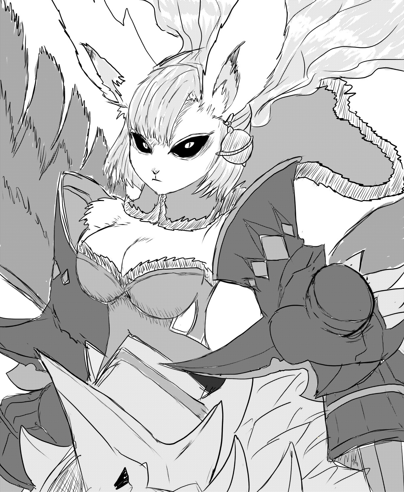 shadow dinah (grimms notes), grimms notes, 1girl, breasts, centauroid, closed mouth, h fwoy, looking at viewer, medium breasts, monster girl, solo, taur