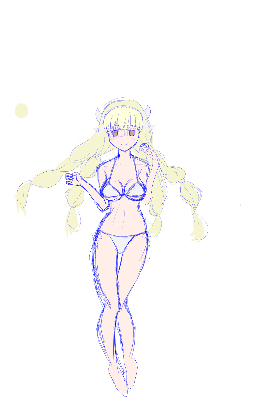 chaos therese (grimms notes), grimms notes, unfinished, 1girl, full body, looking at viewer, sioporing, sketch, smile, solo