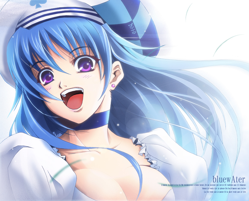 futami kito, kito (sorahate), arin (pangya), pangya, bad id, bad pixiv id, beret, blue hair, choker, hat, purple eyes, solo