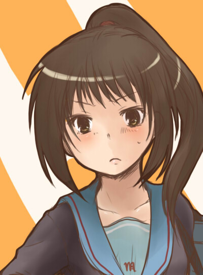 toto (hitori othello), kyon, kyonko, suzumiya haruhi no yuuutsu, gender request, 00s, 1girl, female focus, genderswap, ponytail, school uniform, sketch, solo