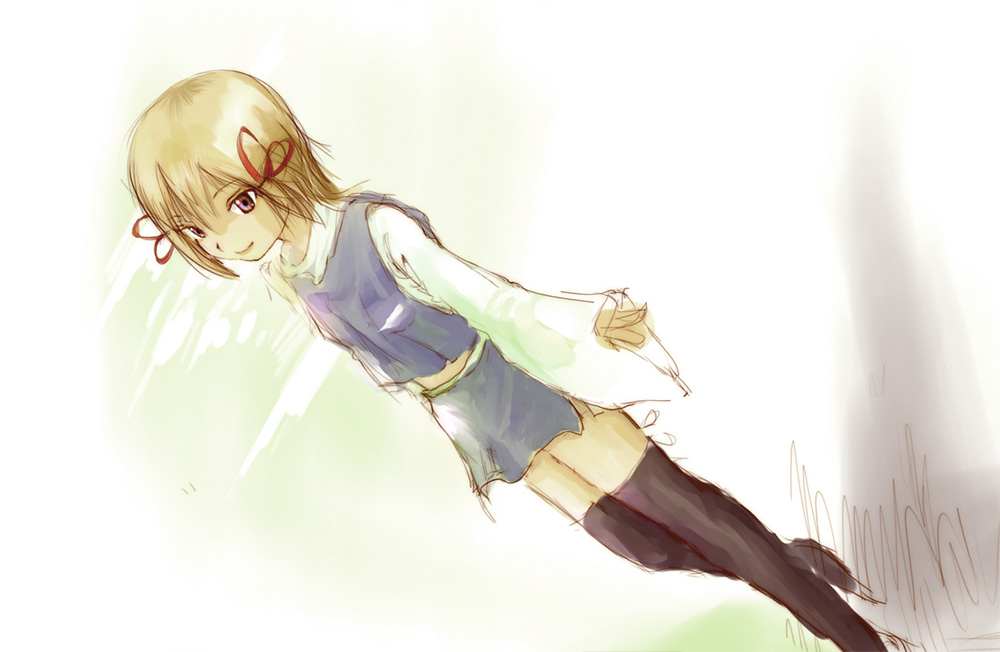 moriya suwako, touhou, 1girl, blonde hair, female focus, hair between eyes, solo, thighhighs