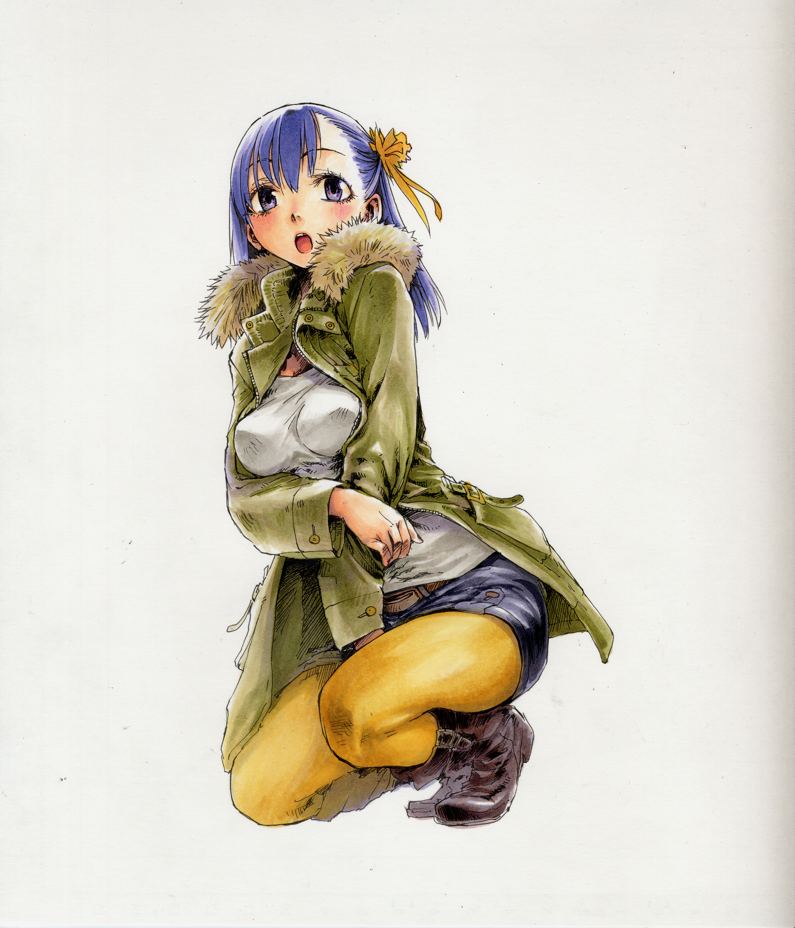 ikuhana niiro, matou sakura, fate/stay night, fate (series), absurdres, bad id, bad pixiv id, highres, 00s, 1girl, boots, breasts, brown boots, female focus, full body, gradient background, on one knee, simple background, solo