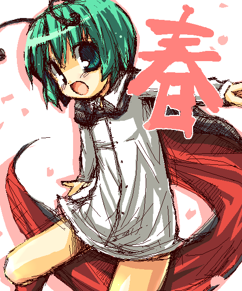 midori ya, ozaki, wriggle nightbug, touhou, 1girl, antennae, female focus, oekaki, solo