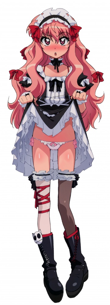 louise francoise le blanc de la valliere, zero no tsukaima, artist request, long image, non-web source, tall image, 00s, clothes lift, panties, skirt, skirt lift, solo, thighhighs, underwear