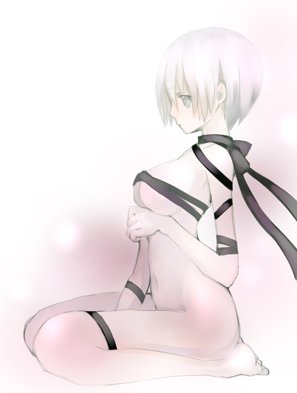 saibashi, original, tagme, barefoot, naked ribbon, pale skin, ribbon, solo