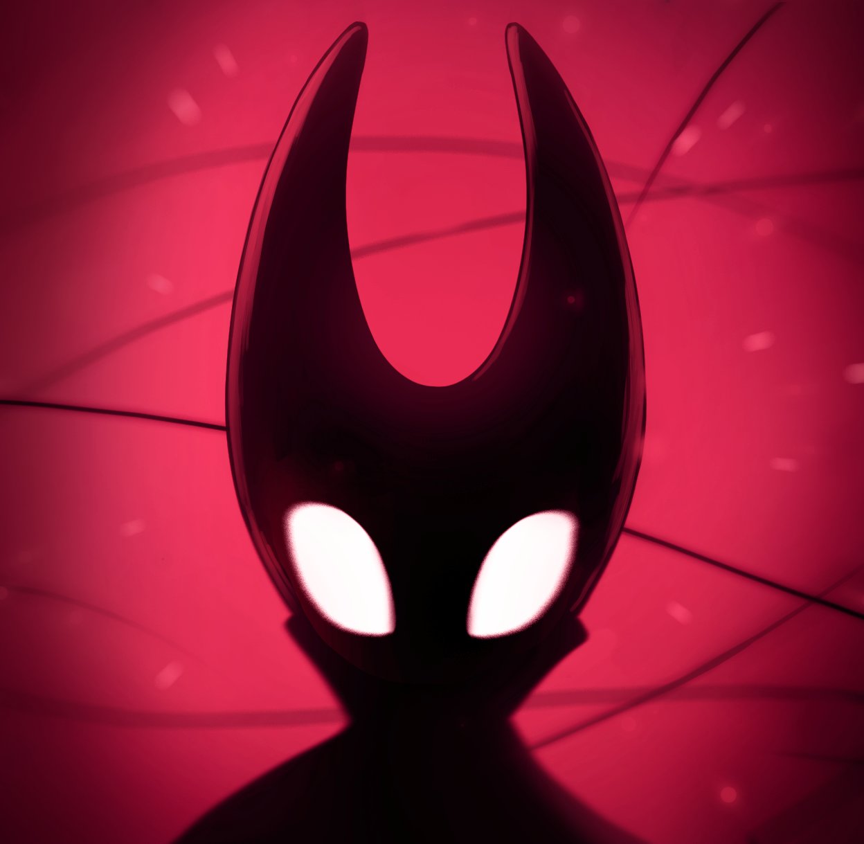 hornet (hollow knight), hollow knight, hollow knight: silksong, highres, official art, 1girl, ari gibson, cloak, red background, silhouette, solo, string, thread, white eyes