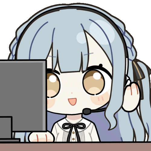 chunye haruya, togawa sakiko, bang dream!, bang dream! it's mygo!!!!!, animated, animated gif, lowres, 1girl, :d, black ribbon, blue hair, blush stickers, chibi, chibi only, collared shirt, dot nose, hair ribbon, hand on headphones, headphones, headset, long hair, looking at viewer, monitor, neck ribbon, open mouth, ribbon, shirt, sidelocks, simple background, smile, solo, table, transparent background, two side up, upper body, white shirt, yellow eyes