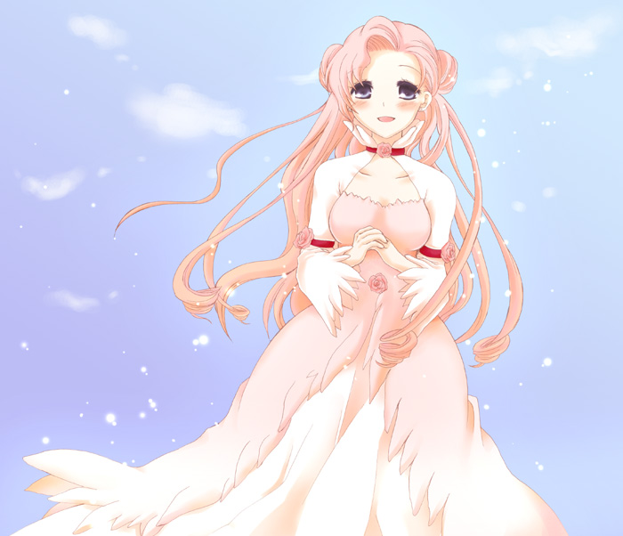 euphemia li britannia, code geass, 00s, 1girl, blush, day, donut hair bun, female focus, hair bun, sky, solo