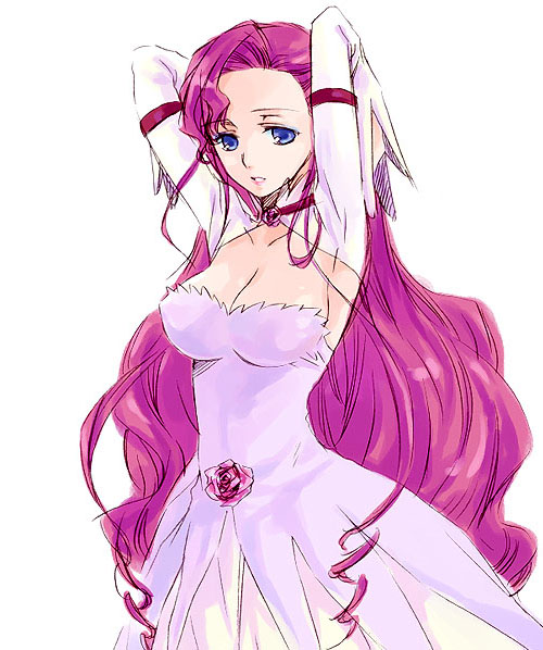 euphemia li britannia, code geass, artist request, 00s, 1girl, armpits, blue eyes, breasts, cleavage, dress, female focus, large breasts, long hair, pink hair, solo