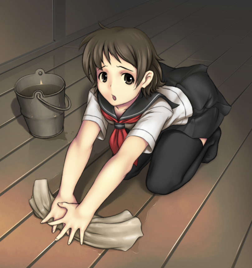 utilizator, bad tag, copyright request, cleaning, school uniform, solo, thighhighs