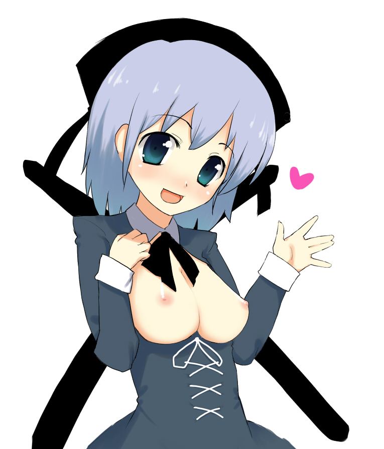 itou life, anri, 1girl, breasts, female focus, heart, open clothes, open shirt, shirt, solo