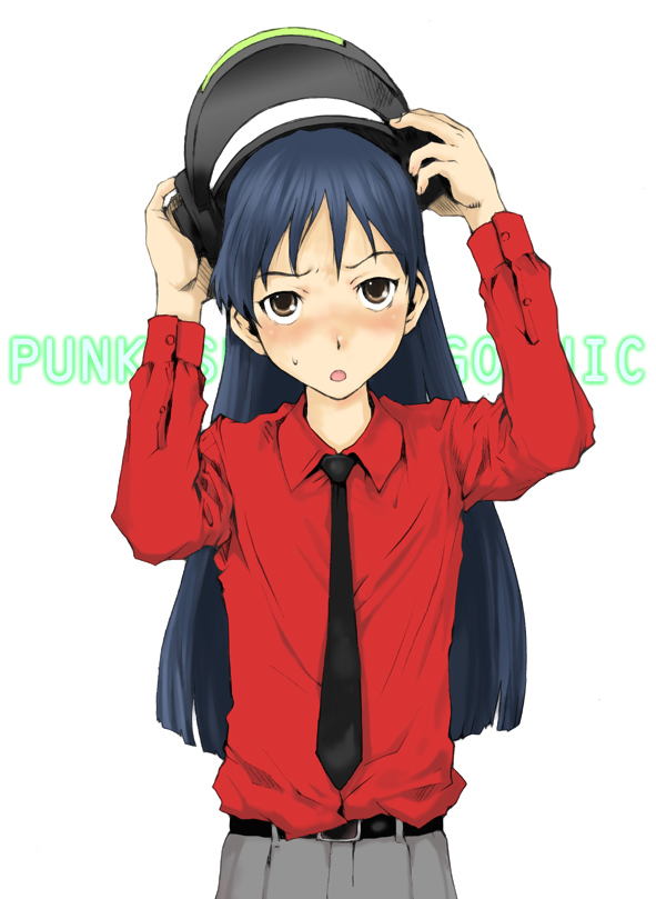 tamaoki benkyou, kisaragi chihaya, idolmaster, idolmaster (classic), idolmaster 1, bad id, bad pixiv id, 00s, blue hair, bnky, brown eyes, long hair, necktie, solo