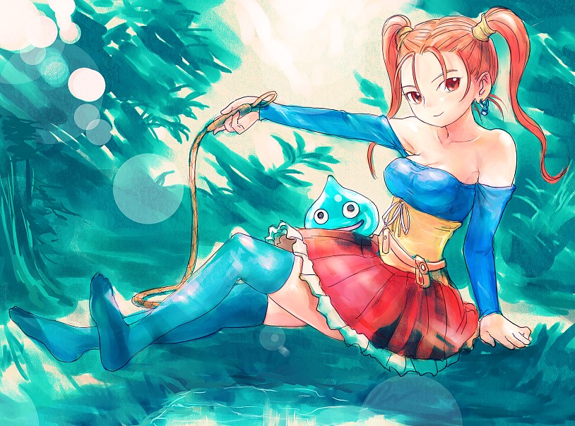mekarauroko, jessica albert, dragon quest, dragon quest viii, square enix, 1girl, dress, female focus, solo, strapless, strapless dress, thighhighs, whip