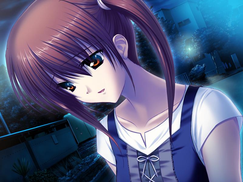fumio (ura fmo), kanako, kanako (clannad), clannad, tomoyo after, game cg, 00s, 1girl, brown eyes, brown hair, female focus, night, solo, twintails