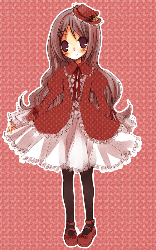 suzushiro kurumi, 1girl, black pantyhose, blush, brown hair, dress, female focus, long hair, pantyhose, solo