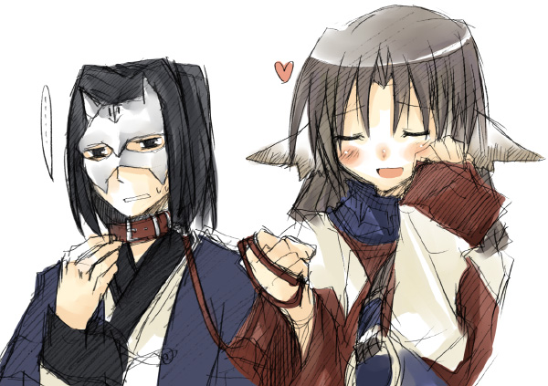 suzushiro kurumi, eruruu, hakuowlo, utawarerumono, 00s, animal ears, blush, dog ears, hair ornament, hair rings, heart, japanese clothes