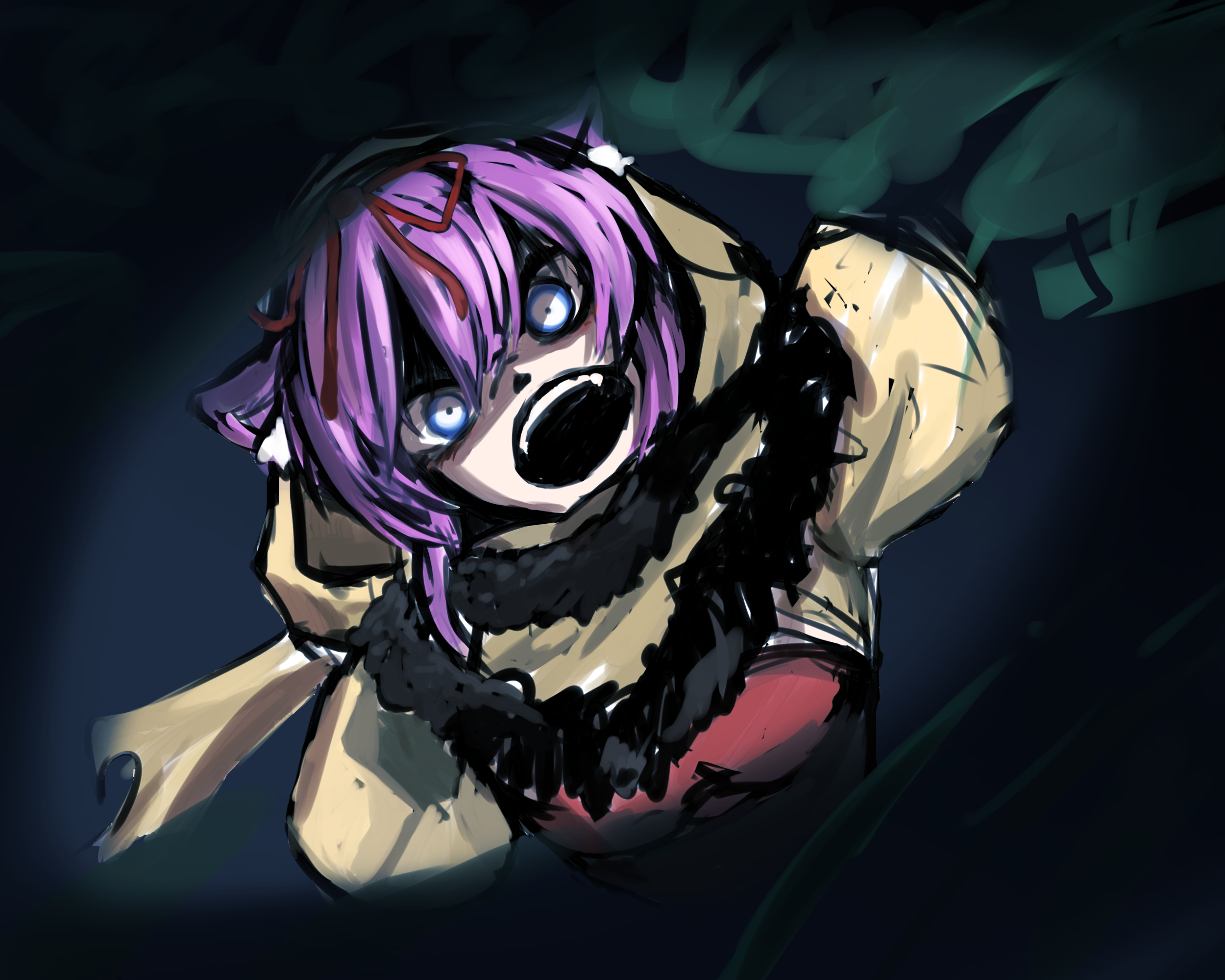 chaos belle (grimms notes), grimms notes, 1girl, blue eyes, looking at viewer, open mouth, solo, tsujimura48k