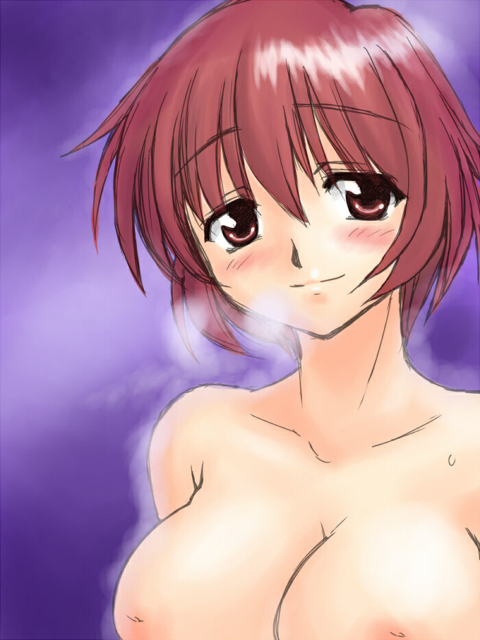 nanamo, nanamo (002a), nanase yuu, sentimental graffiti, 1girl, breasts, cleavage, female focus, large breasts, nipples, red eyes, red hair, solo, topless female