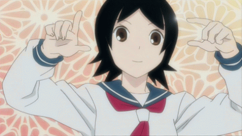 hitou nami, sayonara zetsubou sensei, animated, animated gif, anime screenshot, lowres, 00s, 1girl, brown eyes, brown hair, female focus, one eye closed, school uniform, serafuku, short hair, solo, wink, winking (animated)