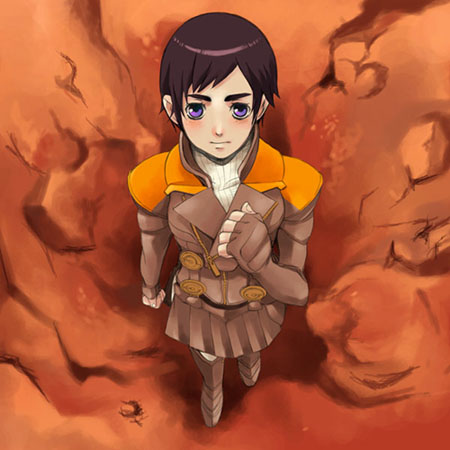 sera, seraphita angel, atlus, digital devil saga, shin megami tensei, lowres, 1girl, blush, female focus, fingerless gloves, gloves, purple hair, short hair, solo