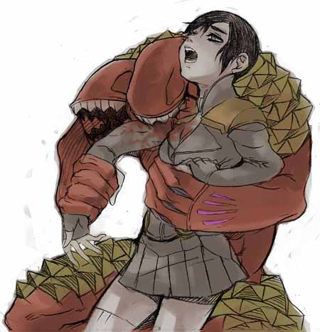 sera, agni (dds), heat (dds), seraphita angel, atlus, digital devil saga, shin megami tensei, lowres, 1boy, 1girl, biting, blood, demon