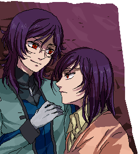 regene regetta, tieria erde, gundam, gundam 00, lowres, 00s, 2boys, multiple boys, oekaki, purple hair, red eyes, regena legetta