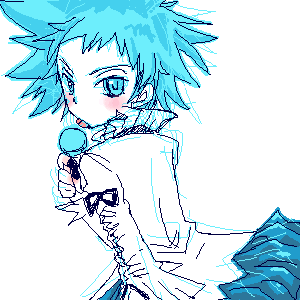 road kamelot, d.gray-man, lowres, 00s, candy, food, frills, licking, lollipop, oekaki, short hair, solo, tongue