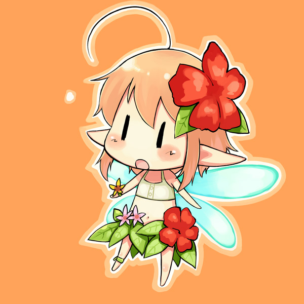 u (the unko), 1girl, chibi, fairy, female focus, pointy ears, solo, wings