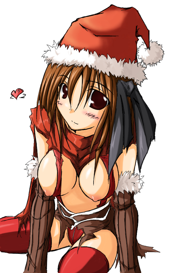 kaminagi (kaminagi-tei), assassin cross (ragnarok online), ragnarok online, 1girl, breasts, female focus, hat, heart, santa hat, solo, thighhighs