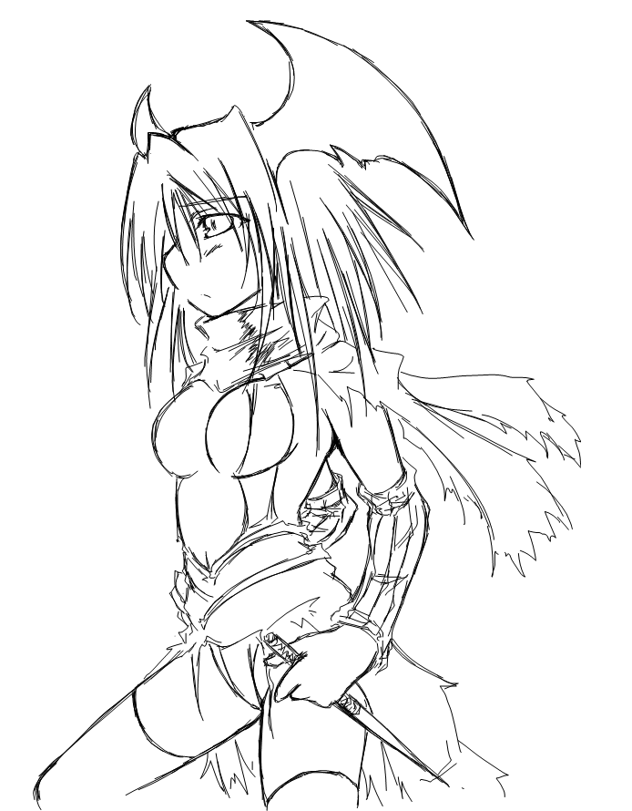 kaminagi (kaminagi-tei), assassin cross (ragnarok online), ragnarok online, 1girl, dagger, female focus, greyscale, knife, monochrome, sketch, solo, thighhighs, weapon