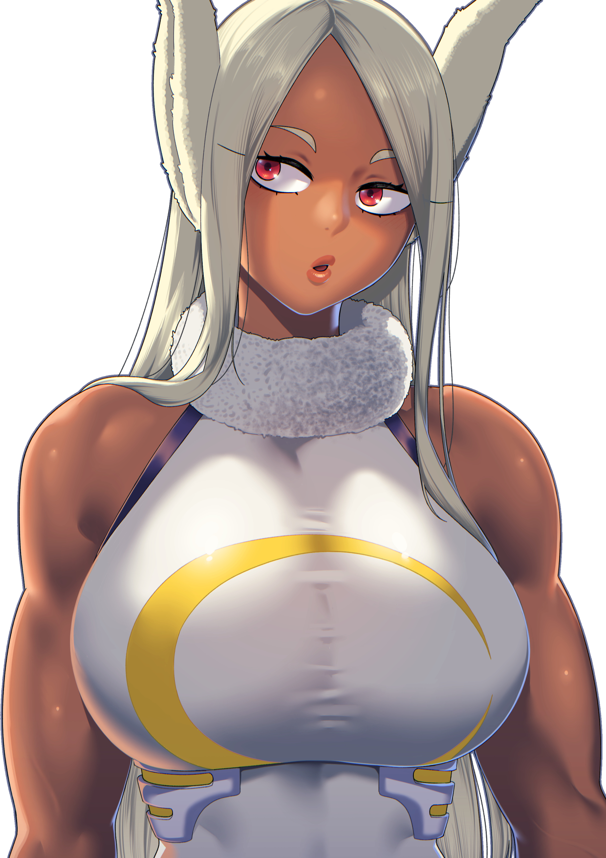 dyun, mirko, boku no hero academia, 1girl, breasts, dark-skinned female, dark skin, large breasts