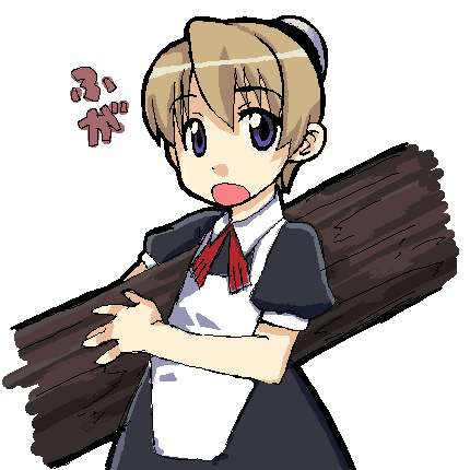 hoshimura, flandre (kaibutsu oujo), kaibutsu oujo, lowres, 00s, 1girl, android, blonde hair, female focus, maid, simple background, solo, standing, white background