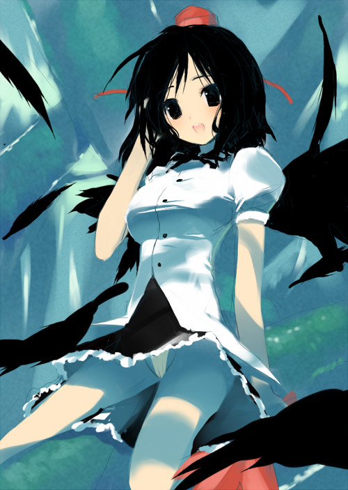 hima, shameimaru aya, touhou, 1girl, black eyes, black hair, clothes lift, female focus, hat, looking at viewer, panties, skirt, skirt lift, solo, underwear, upskirt, white panties