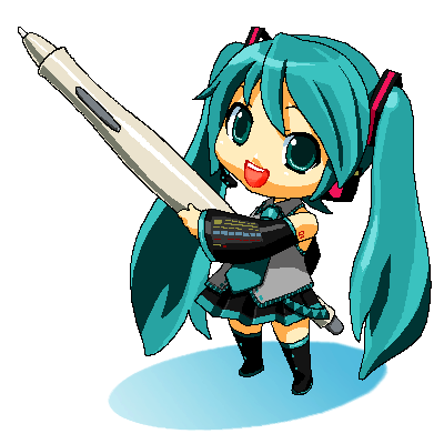nawoko, hatsune miku, vocaloid, tablet, lowres, 1girl, aqua hair, female focus, long hair, oekaki, solo, thighhighs, twintails, very long hair