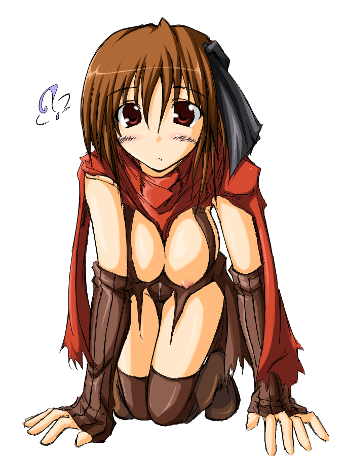 kaminagi (kaminagi-tei), assassin cross (ragnarok online), ragnarok online, 1girl, breasts, female focus, large breasts, nipple slip, nipples, solo, thighhighs