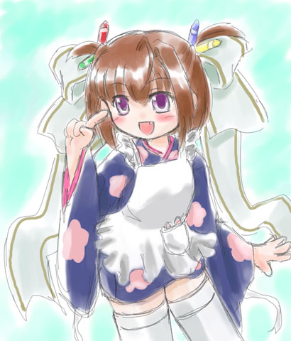 tamachan (binzume yousei), binzume yousei, lowres, 00s, 1girl, fang, female focus, solo, thighhighs
