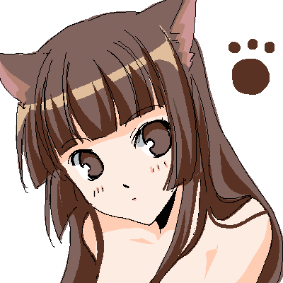 sinko (sinsin), lowres, animal ears, brown eyes, brown hair, cat ears, long hair, paw print