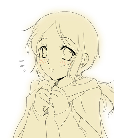 sinko (sinsin), nora arento, spice and wolf, lowres, 00s, 1girl, female focus, monochrome, solo, yellow theme