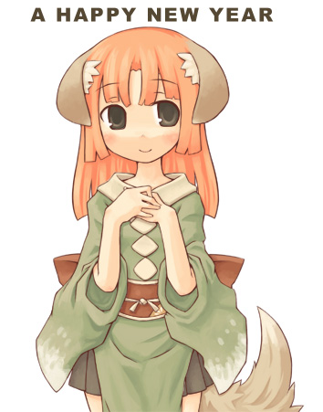 7010, lowres, animal ears, brown eyes, dog ears, japanese clothes, orange hair, solo, tail