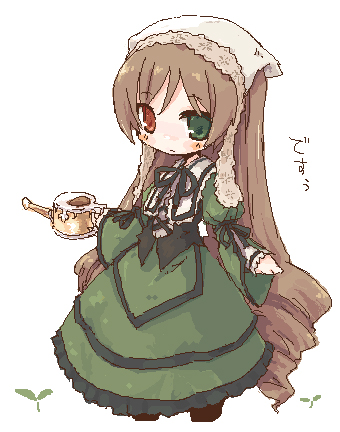 7010, suiseiseki, rozen maiden, lowres, 00s, chibi, drill hair, headscarf, heterochromia, long hair, oekaki, solo, very long hair, white headscarf
