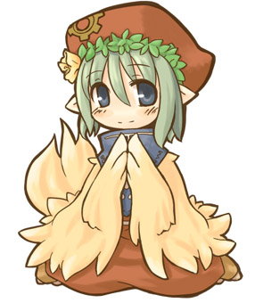 7010, lowres, blue eyes, green hair, hat, pointy ears, solo, wings