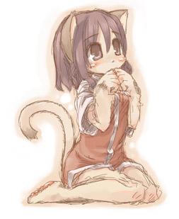 7010, lowres, tagme, animal ears, barefoot, sketch, solo, tail