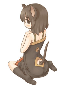 7010, lowres, animal ears, black hair, camisole, feet, mouse ears, mouse tail, short hair, socks, tail, tail hole