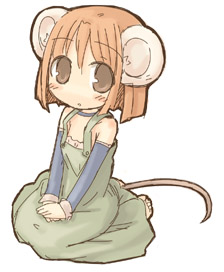 7010, lowres, animal ears, brown eyes, chibi, detached sleeves, mouse ears, mouse tail, short hair, solo, tail